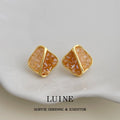 Gold Tone Orange And Clear Crushed Crystal Square Stud Earrings view 1
