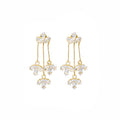 Gold Clear Crystal Leaf Cluster Tassel Drop Earrings view 5