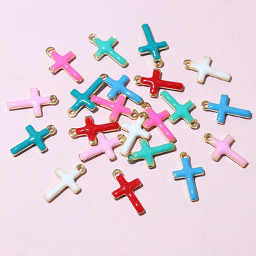 Tiny Enamel Cross Pendant Charms in Eight Color Options