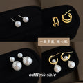 Gold Tone Huggie Hoop Earrings With Detachable Large White Pearl Drops view 1