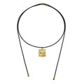 Long Black Cord Necklace with Green Floral Frame Pendant view 5