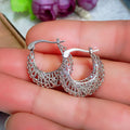 Silver Tone Filigree Lace Openwork Hoop Earrings Pair view 4