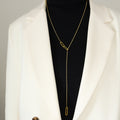 Gold And Steel Long Lariat Y Necklace Open Oval Links view 6