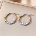 Tri Color Stainless Steel Textured Hoop Earrings in Three Designs view 2