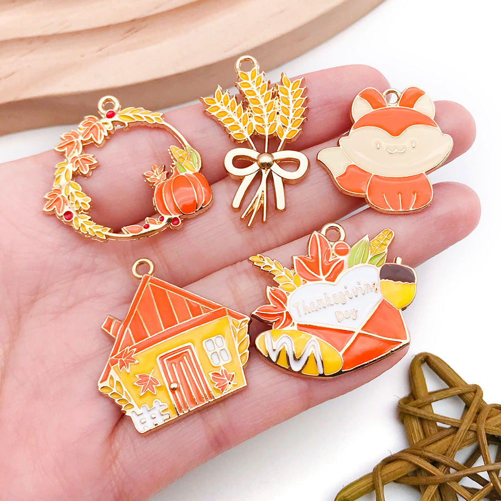 Zinc Alloy Thanksgiving Maple Leaf Pumpkin Turkey Squirrel Charm Pendants for DIY Jewelry