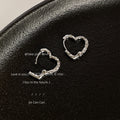 Silver Hammered Texture Open Heart Huggie Hoop Earrings view 4