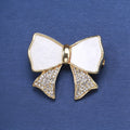 White Bow Brooch Pin with Crystal Pave Ribbon Tails view 4