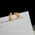 Matte Gold Koi Carp Fish Stud Earrings Textured Pair view 4