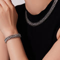Woven Cuban Chain Necklace Bracelet Set Gold Steel view 4