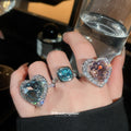 Silver Open Large CZ Cocktail Rings Seven Color Styles view 4
