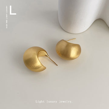 Matte Gold Chunky Teardrop Stud Earrings with Brushed Curves