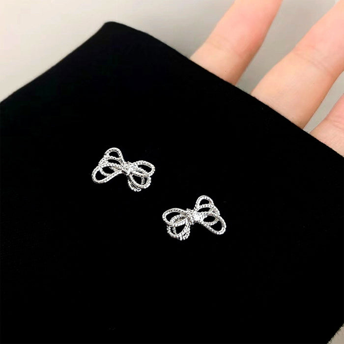 Silver Twisted Rope Openwork Bow Stud Earrings Petite