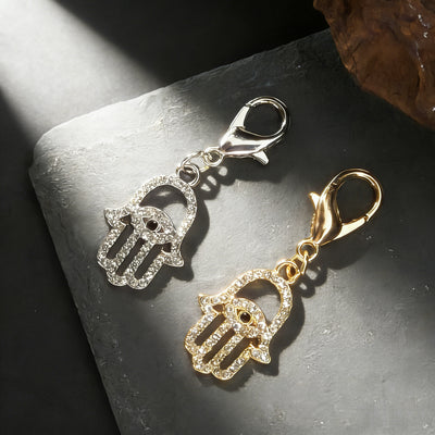 Main product view of rhinestone Hamsa Hand Lobster-Clasp Charms in Two Finishes