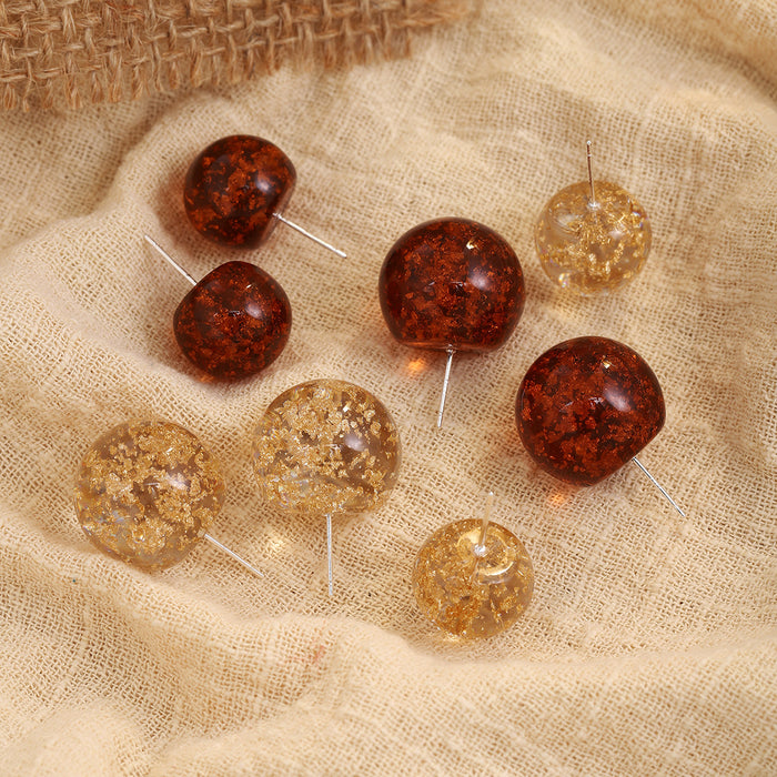 Red and Apricot Gold Flake Look Round Stud Earrings