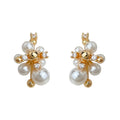 Gold Irregular Pearl Cluster Clear CZ Stud Earrings view 5