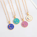 Gold Tone Crescent Moon and Star Medallion Necklaces in Three Colors view 1