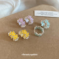 Round Enamel Flower Hoop Earrings In Three Bright Colors view 2