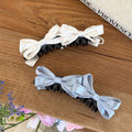 Polka Dot Satin Double Bow Black Claw Hair Clips Trio view 2