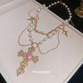 Crystal Cross Pearl Layered Necklace Fashion Jewelry view 4