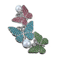 Rhinestone Triple Butterfly Cluster Pendant With Faux Pearl view 5