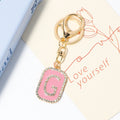 Pink Enamel Rhinestone Initial Letter Tag Keychain A-Z view 12