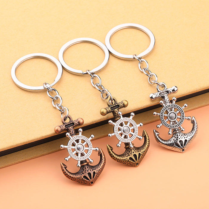 Vintage Pirate Ship Anchor Alloy Keychain Rotating Pendant Accessory