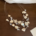Multi Strand Shell Chip Crystal Bead Necklace Cream view 6