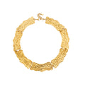 Wide Hammered Texture Link Choker Necklace Gold Steel Tones view 5