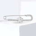 Crystal Safety Pin Brooch With Flower Detail in Two Tones view 3