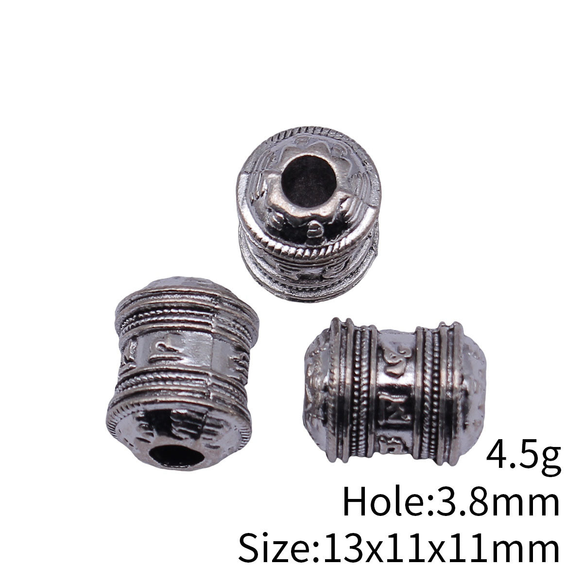 13x11x11mm 4.5g Antique Silver Zinc Alloy Six Syllable Mantra Tube Large Hole Beads for Bracelets