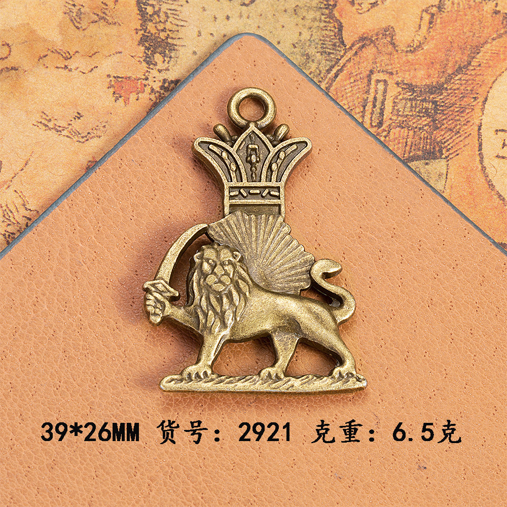 Vintage Punk Alloy Pendant with Lion Crown Star and Sun