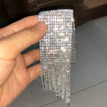 Silver Rhinestone Wide Mesh Cuff Bracelet Long Fringe view 4