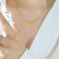 Gold BABY Letter Pendant Fine Cable Chain Necklace view 4