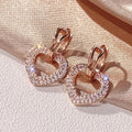 Rose Gold Tone Open Heart Crystal Huggie Earrings Polished Metal Jewelry view 2