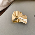 Metal Ginkgo Leaf Textured Statement Ring Gold Silver view 7