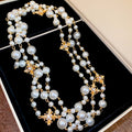 Layered Pearl Necklace with Gold Tone Cross Charms view 6