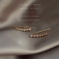 Gold Tone Long Bar Clear Stone Star Flower Ear Climber Stud Earrings view 4