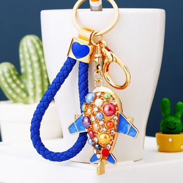Multicolor Bead Airplane Keychains in Blue and Red with Braided Loops