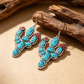 Turquoise-Color Cactus And Red Flower Dangle Earrings view 4