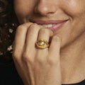 Gold Open Eye Ring Textured Band Clear Center Stone view 1