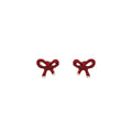 Glossy Red Ribbon Bow Gold Tip Delicate Small Stud Earrings view 5