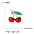 Gold Tone Red Cherry Brooch Turquoise Rhinestone Leaf view 5