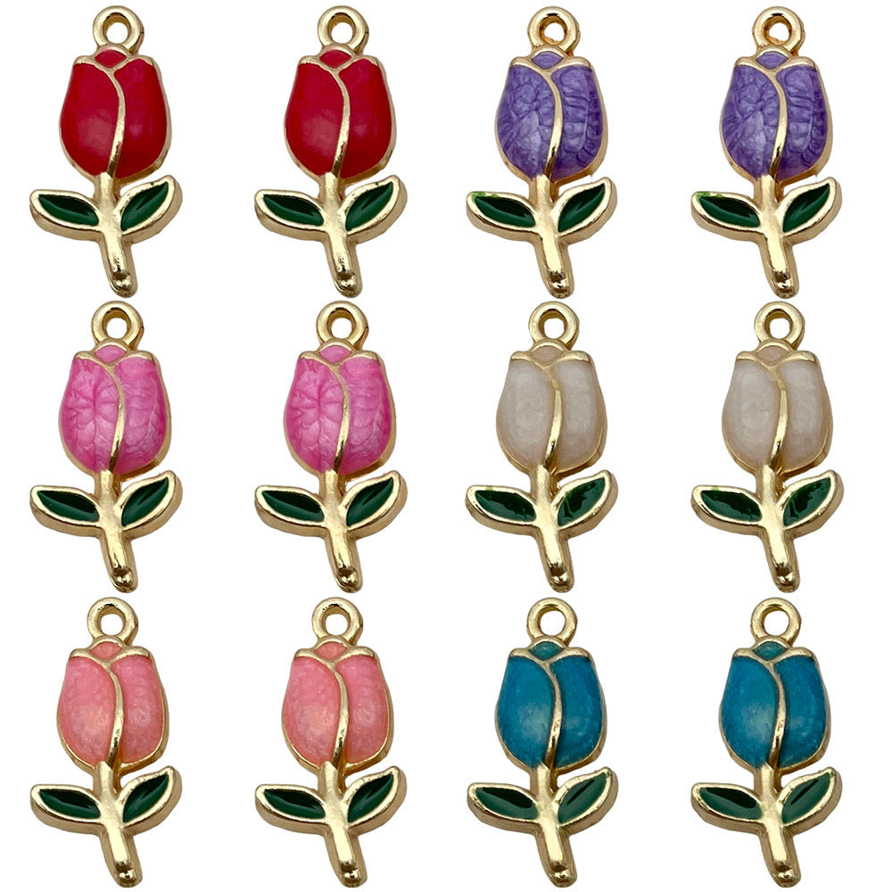 Zinc Alloy Enamel Tulip Flower charm pendant for DIY bracelet earring necklace making