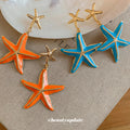 Enamel Starfish Drop Stud Earrings with Polished Metal Tone Details view 2