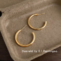 Smooth Open C-Hoop Stud Earrings Gold Silver Styles view 4