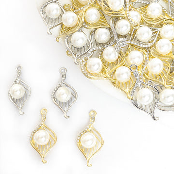 Crystal-Accented And Pearl-Look Gold Silver Teardrop Jewelry Pendants in 2 Styles