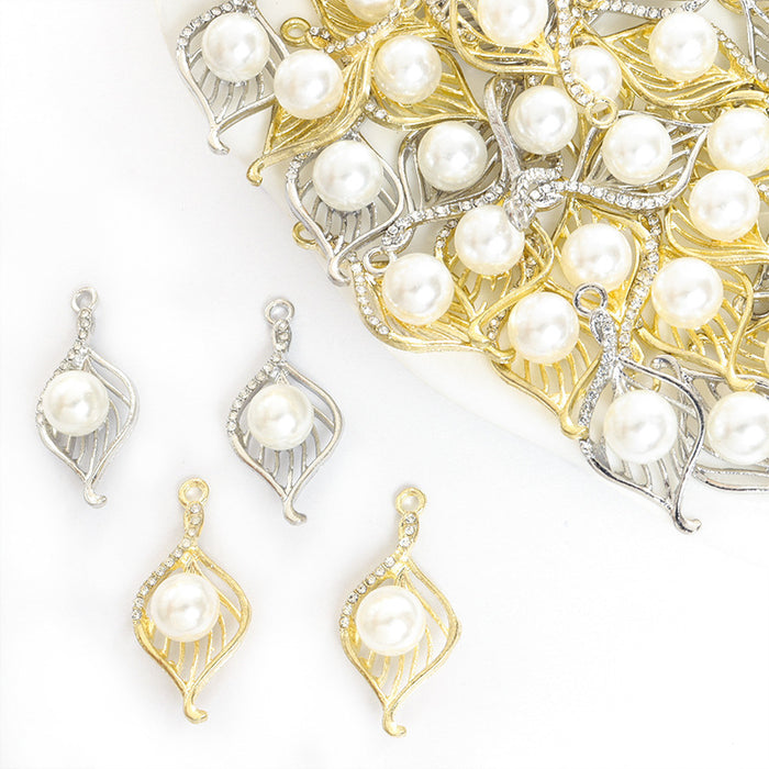 Crystal-Accented And Pearl-Look Gold Silver Teardrop Jewelry Pendants in 2 Styles