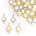 Pearl Leaf Cage Pendant Charms in Gold and Silver Tones view 1