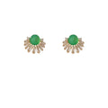Gold Tone Clear Stone Sunburst And Green Round Stud Earrings view 5