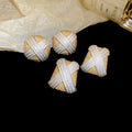 White And Gold Cross Woven Round Stud Earrings Jewelry Accessory view 2